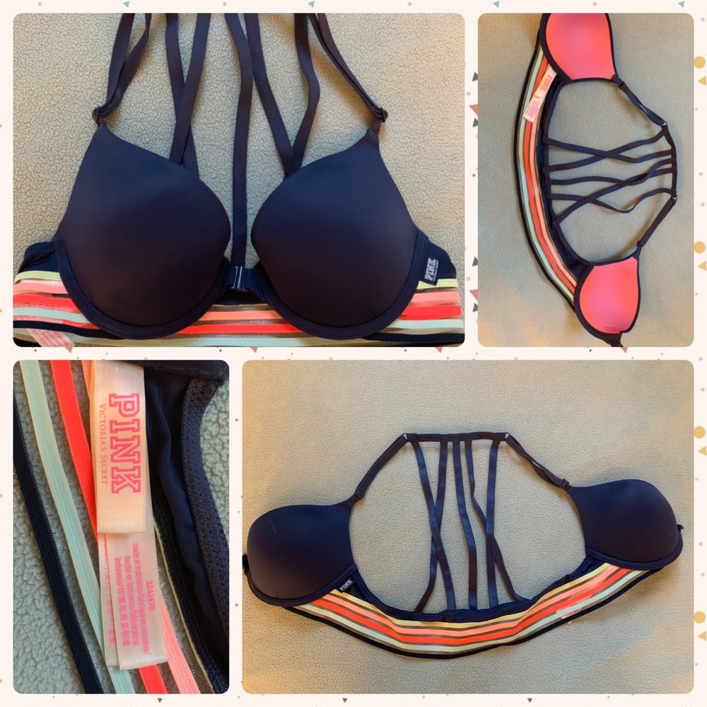 Pink Front Clasp Push Up Bra